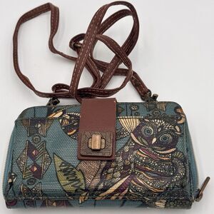 Sakroots Artists Spirit Desert Owl Printt Wristlet Crossbody hooks  Blue  Zipper